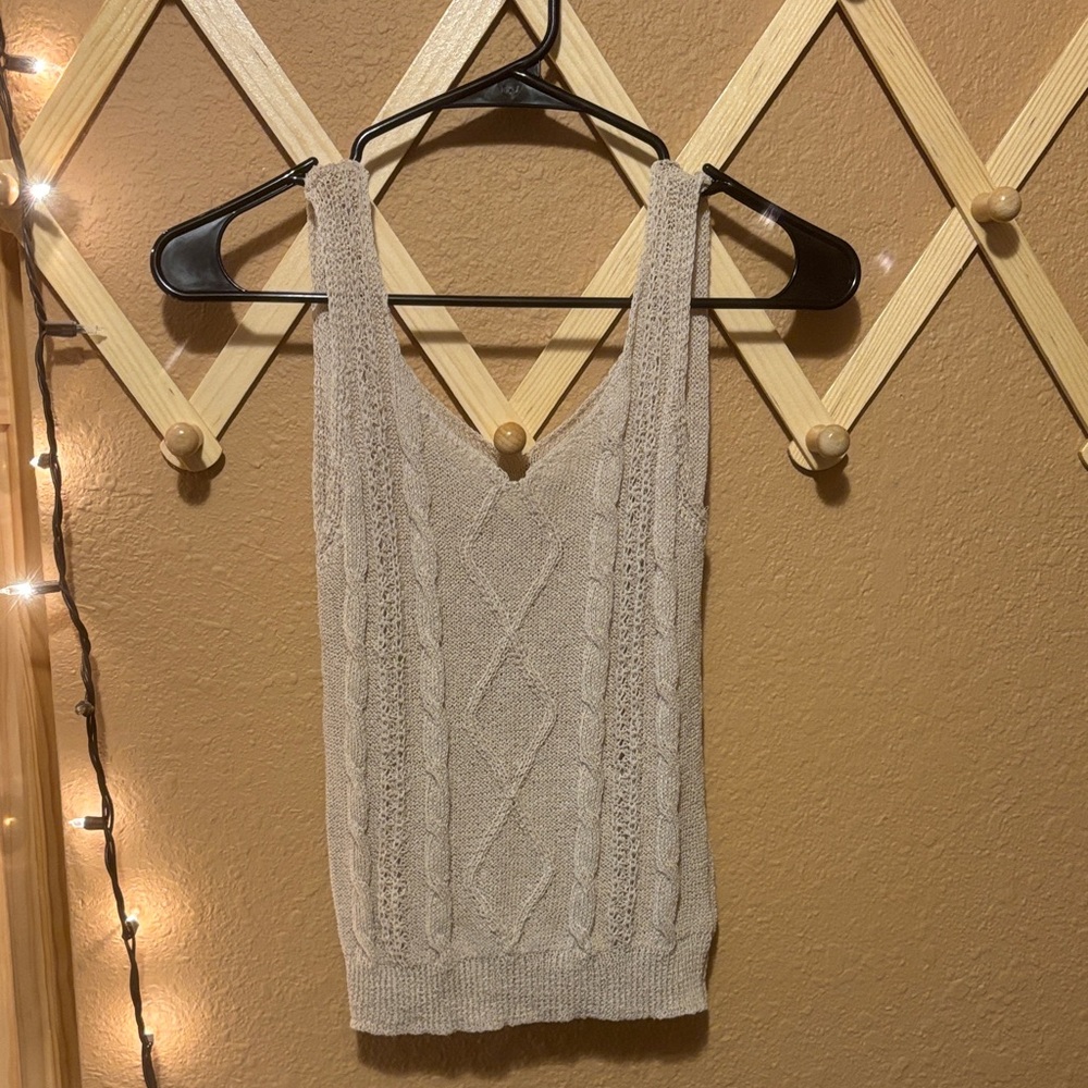 Beige Cable Knit Sleeveless Top